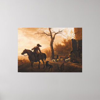 Restored 19th Century Painting: Hunting Scene with Canvas Print