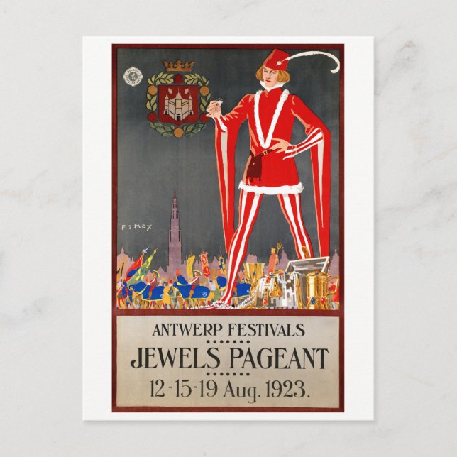 Restored Belgium Antwerp Vintage Travel Poster Postcard (Front)