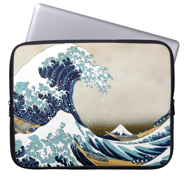 Restored Great Wave off Kanagawa by Hokusai Laptop Sleeve (Front)