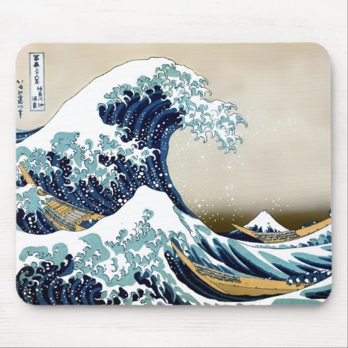 Restored Great Wave off Kanagawa by Hokusai Mouse Pad