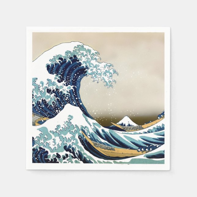 Restored Great Wave off Kanagawa by Hokusai Paper Napkins (Front)