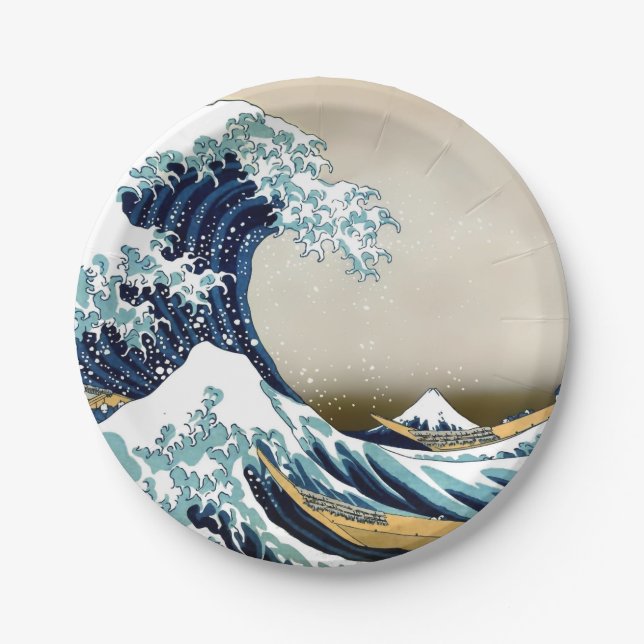Restored Great Wave off Kanagawa by Hokusai Paper Plates (Front)