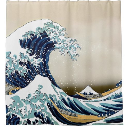 Restored Great Wave off Kanagawa by Hokusai Shower Curtain