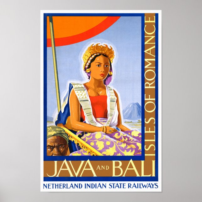 Restored Java and Bali Vintage Travel Poster (Front)