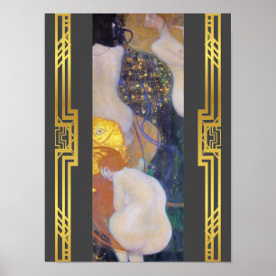 Restored Klimt Goldfish Art Nouveau Painting Poster
