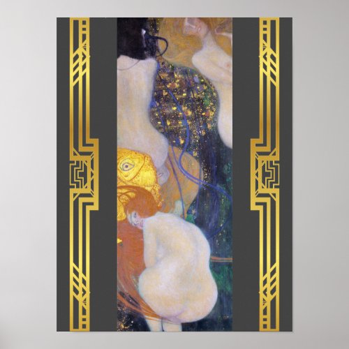 Restored Klimt Goldfish Art Nouveau Painting Poster