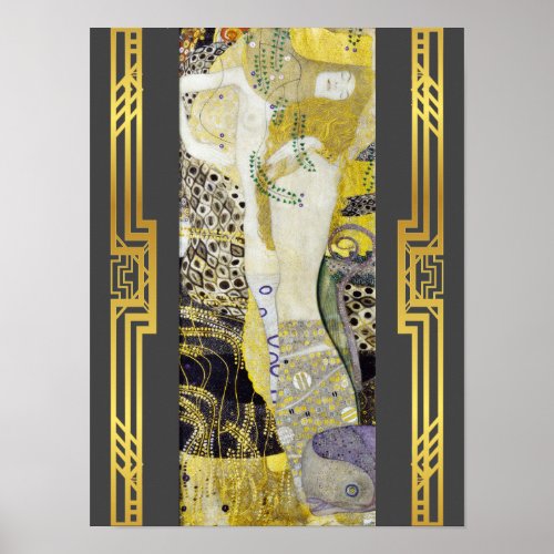 Restored Klimt Water Serpents Art Nouveau Poster