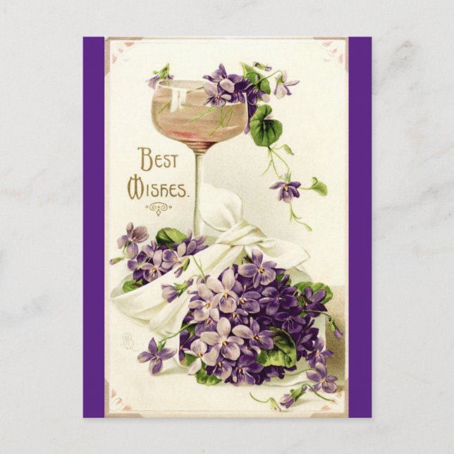 Restored Vintage Purple Best Wishes Postcard (Front)