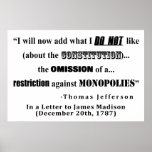 Restriction on Monopolies Thomas Jefferson Quote Poster