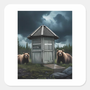 Restroom – Bear Outhouse Camping  Square Sticker