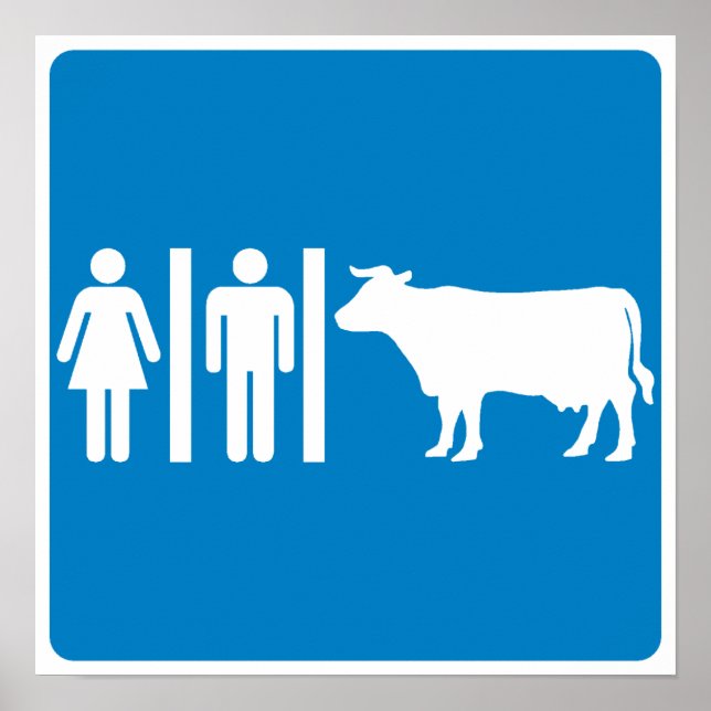 Restroom Facilities Humorous Highway Sign - COWS? (Front)