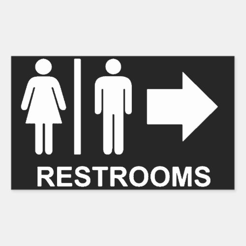 Restroom sign arrow rectangular sticker