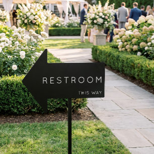 Restroom This Way Arrow Black Yard Sign