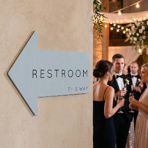 Restroom This Way Arrow Dusty Blue Yard Sign