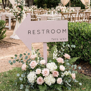 Restroom This Way Arrow Dusty Rose Yard Sign