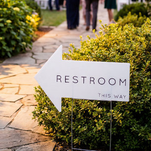Restroom This Way Arrow White Yard Sign
