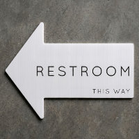Restroom This Way Arrow White Yard Sign
