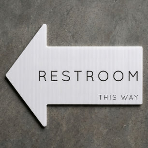 Restroom This Way Arrow White Yard Sign