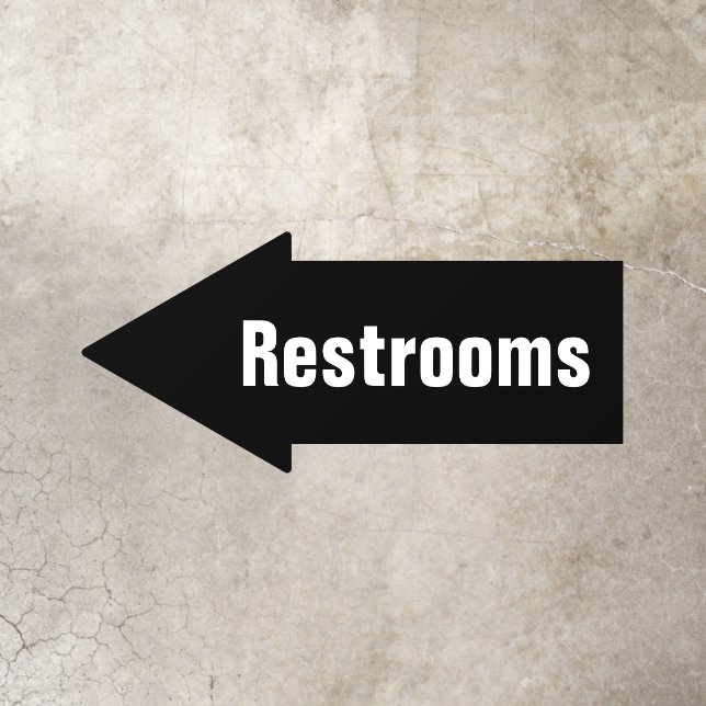 Restrooms Black and White Left Directional Arrow Floor Decals (Insitu)