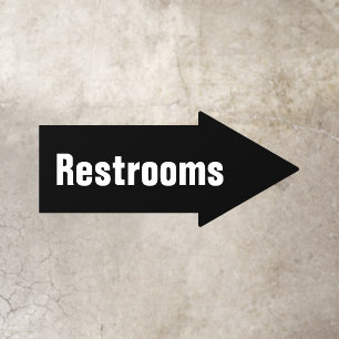 Restrooms Black and White Text with Arrow Floor Decals
