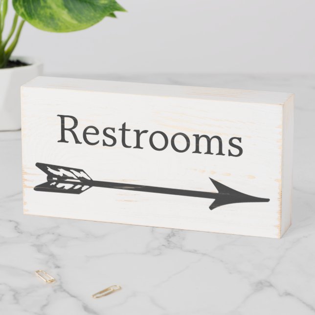 Restrooms Business Cafe Left Right Arrow Direction Wooden Box Sign (In Situ Horizontal)