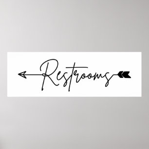 Restrooms direction sign left, party arrow Poster