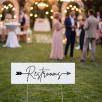 Restrooms direction sign, party arrow sign