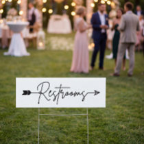 Restrooms direction sign, party arrow sign