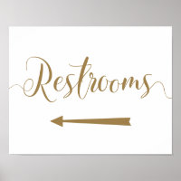 Restrooms left arrow sign. Gold Wedding directions