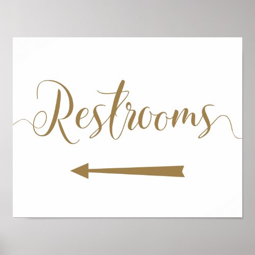 Restrooms left arrow sign Gold Wedding directions Poster