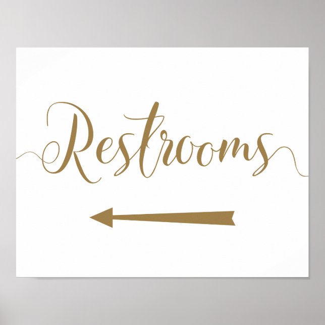 Restrooms left arrow sign. Gold Wedding directions Poster (Front)
