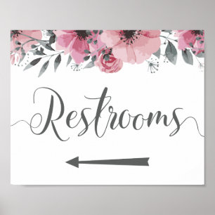 Restrooms sign. Left Arrow Directions Poster
