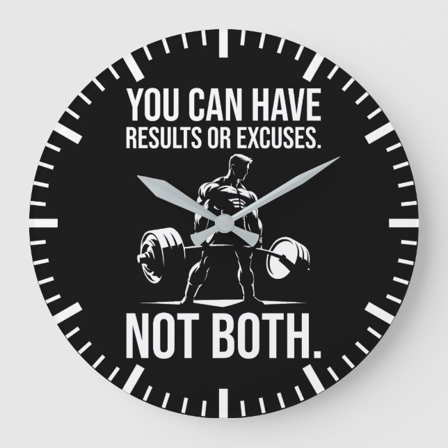 Results or Excuses - Motivational Gym, Workout Large Clock (Front)