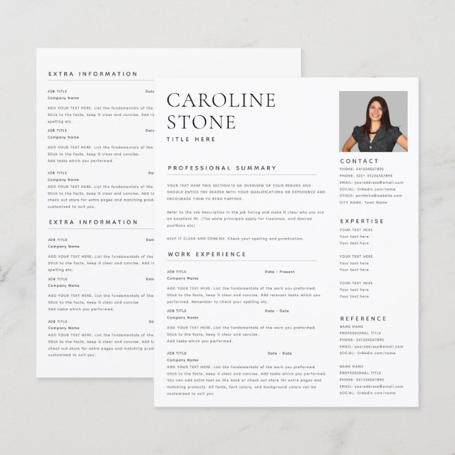 Resume Photo Contact White Modern (Front/Back)