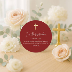 Resurrection & Life Bible Verse John 11:25-26 Classic Round Sticker
