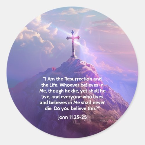 RESURRECTION LIFE Religious Easter Cross Scripture Classic Round Sticker