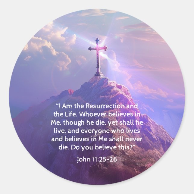 RESURRECTION LIFE Religious Easter Cross Scripture Classic Round Sticker (Front)