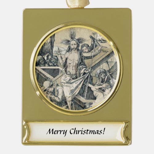 Resurrection of Christ Jesus Gold Plated Banner Ornament