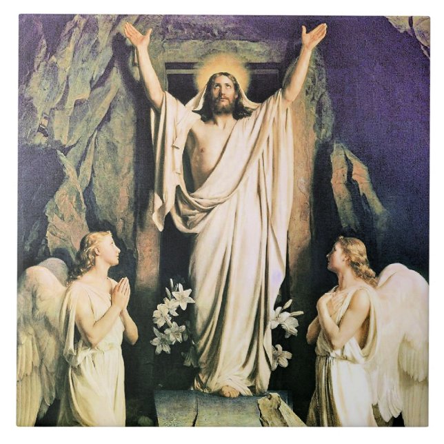 Resurrection of Christ, painting by Carl Bloch, Ceramic Tile (Front)