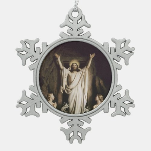 Resurrection of Christ Snowflake Pewter Christmas Ornament