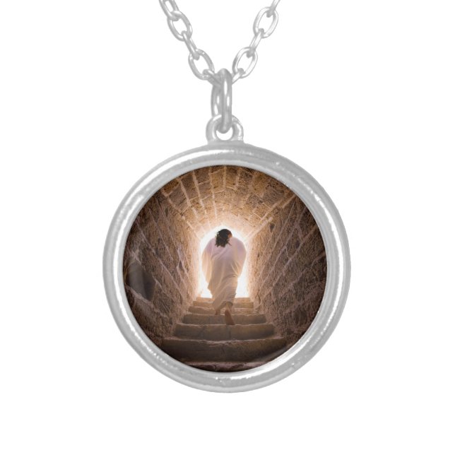 Resurrection of Jesus Christ Silver Plated Necklace (Front)