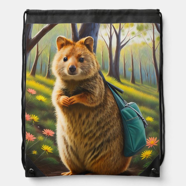Retail Adventures: Mama Quokka Goes Shopping Drawstring Bag (Front)