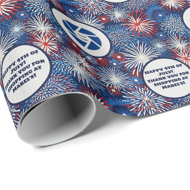 Retail Business 4th of July Fireworks Logo Text  Wrapping Paper (Roll Corner)