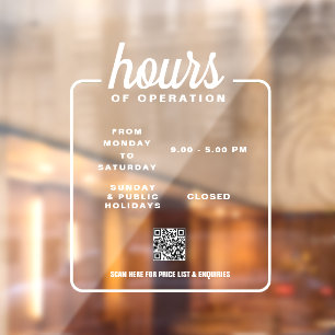 Retail Business Opening Hours  Window cling