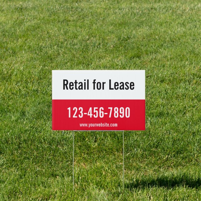 Retail For Lease Phone Number Red and White Sign (Insitu)