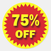 75 Percent Off retail price discount store sale Square Sticker