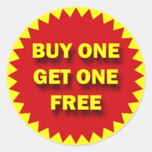 RETAIL SALE BADGE - BUY ONE GET ONE FREE CLASSIC ROUND STICKER