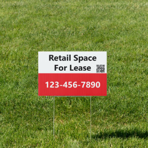 Retail Space For Lease Phone QR Code Black & White Sign