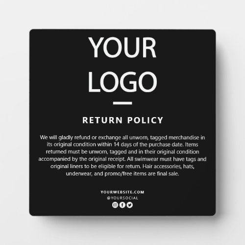Retail StoreBoutique Return Policy Sign Plaque