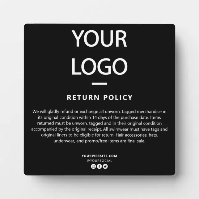 Retail Store/Boutique Return Policy Sign Plaque Zazzle